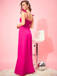 Berrylush Pink Flutter Sleeves Cut Out Ruched Maxi Dress