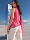 Mamicha Women's Pink Abstract Print V-Neck Sleeveless Top with Asymmetric Hem & Scarf