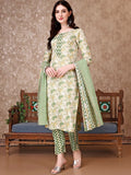 KALINI Floral Printed Regular Straight Kurta With Trousers & Dupatta