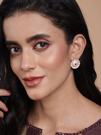 PANASH Set Of 3 Gold-Plated Circular Stone Studded & Beaded Studs