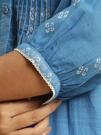 W Floral Woven Design Puffed Sleeves Panelled Pure Cotton A-Line Kurta