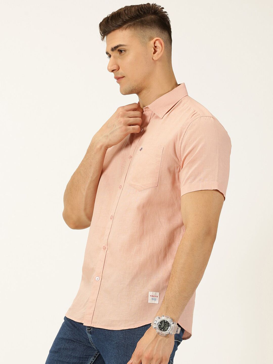 Thomas Scott Classic Cotton Linen Slim Fit Short Sleeves Casual Shirt