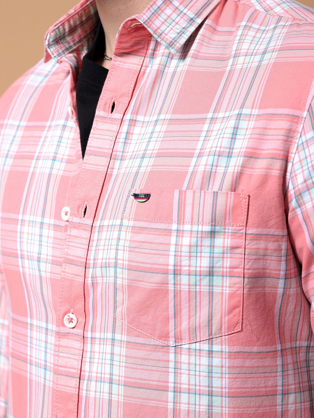 The Indian Garage Co Spread Collar Slim Fit Checked Casual Pure Cotton Shirt