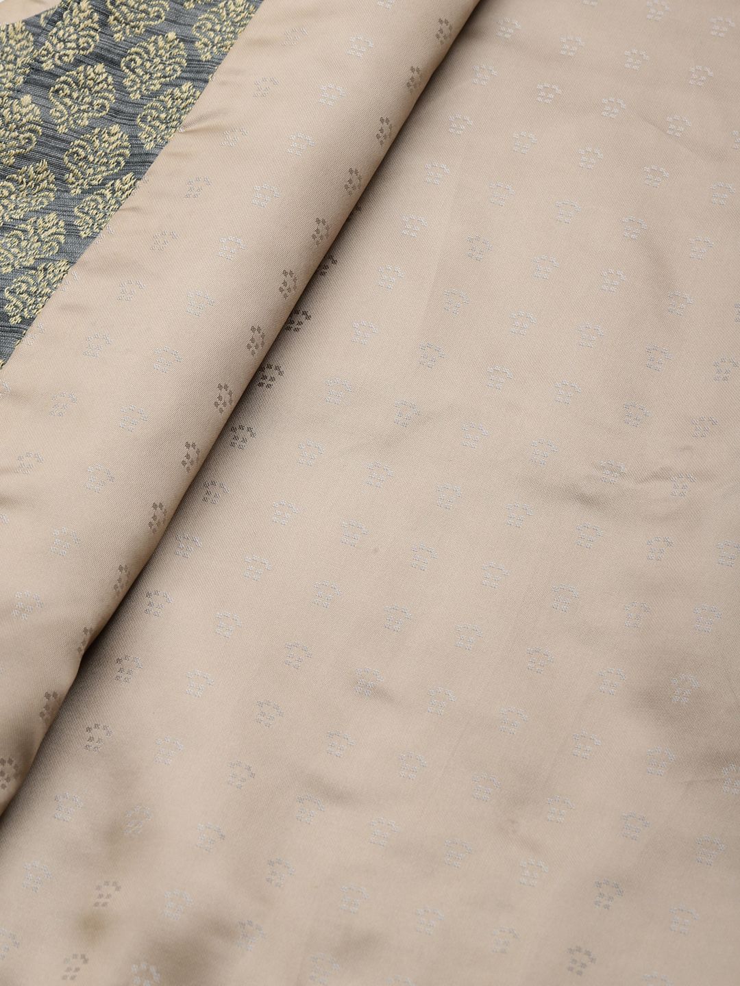 SOJANYA Lelaki Mustard Brown & Teal Green Jacquard Etnik Motif Kurta Lurus dengan Churidar