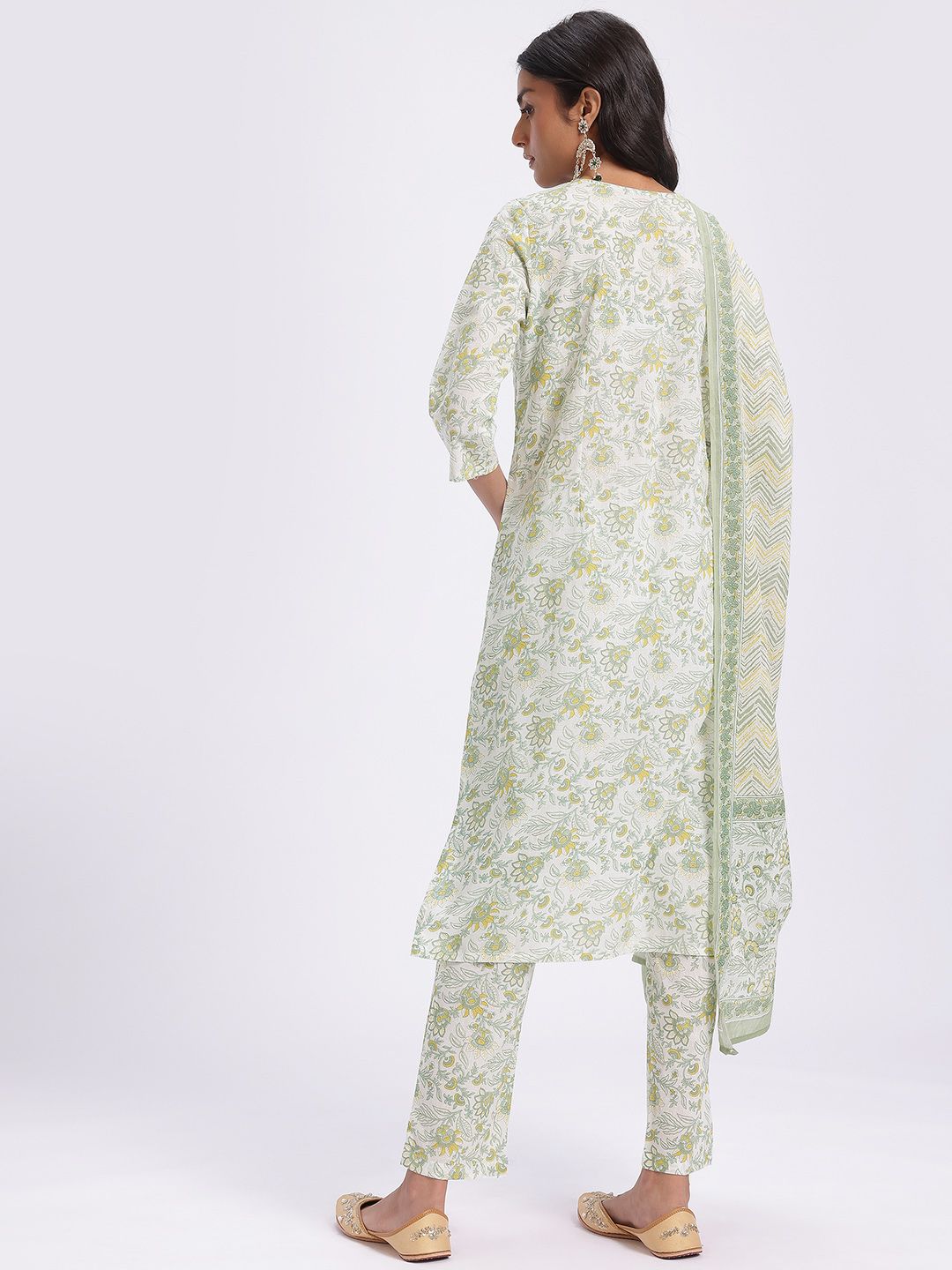 Anouk Floral Printed Cotton Kurta with Trousers & With Dupatta