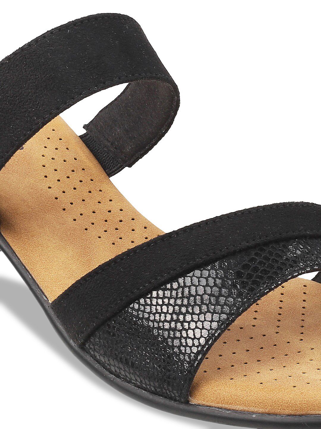 Mochi Black Textured Block Sandals