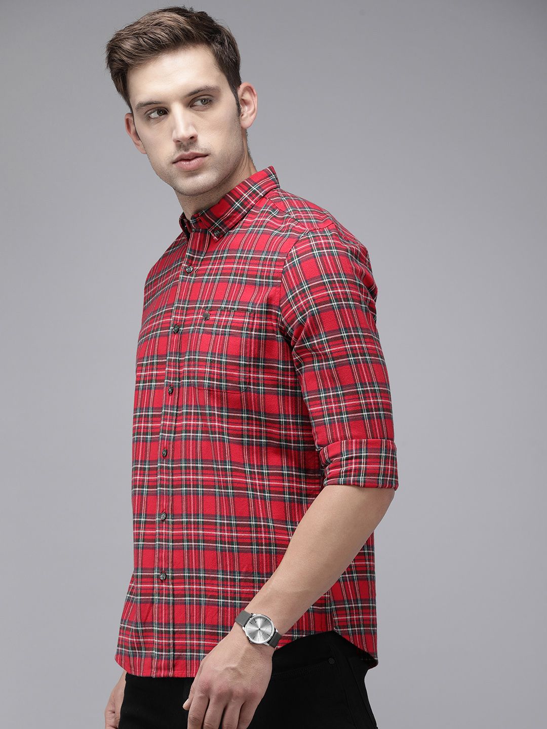 THE BEAR HOUSE Men Slim Fit Tartan Checks Pure Cotton Casual Shirt