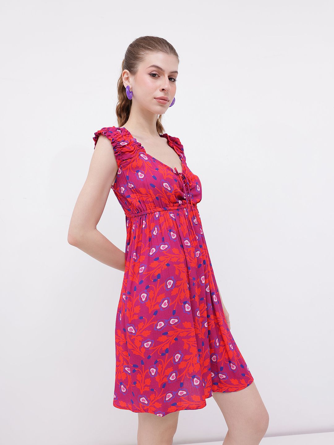 DressBerry Flowy Charm Printed Gathers A-line Dress