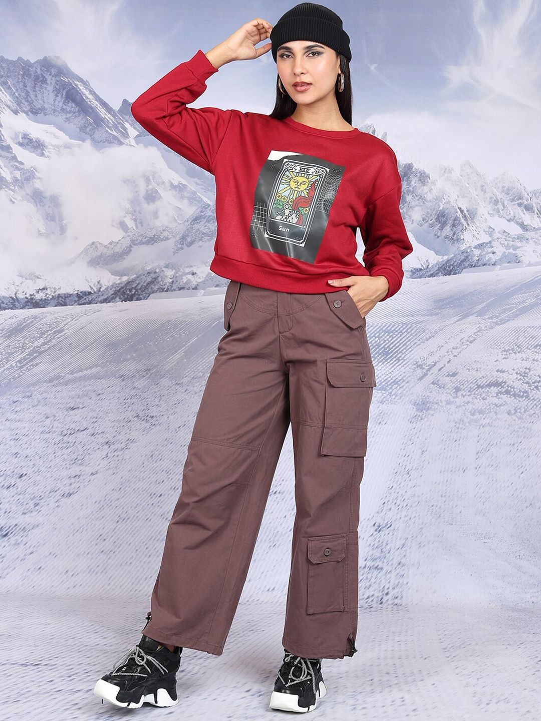 Tokyo Talkies Graphic Printed Round Neck Pullover