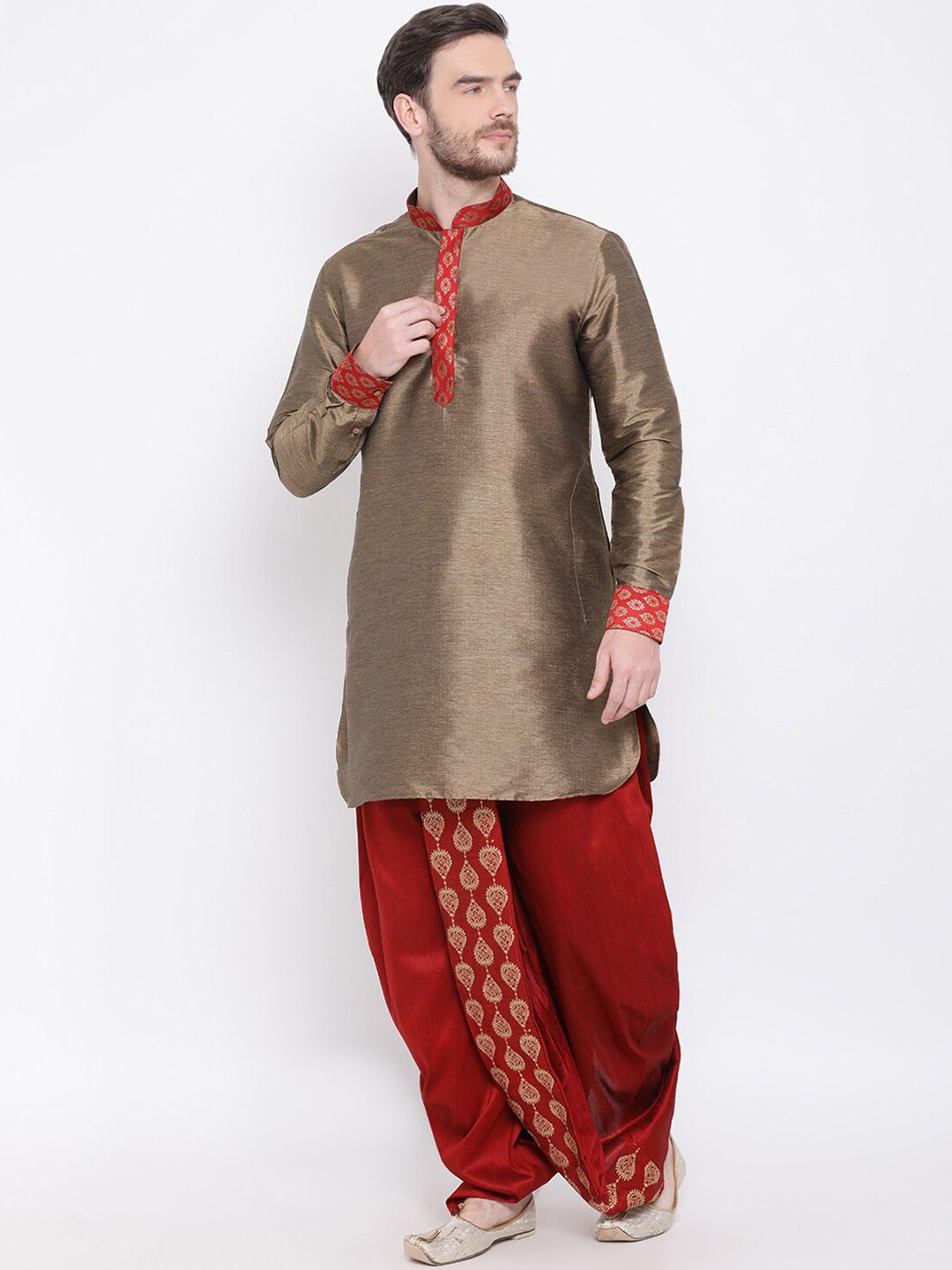 VASTRAMAY Men Maroon & Gold-Toned Woven Designed Dhoti Pants