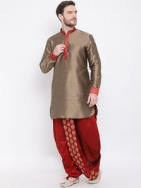 VASTRAMAY Men Maroon & Gold-Toned Woven Designed Dhoti Pants