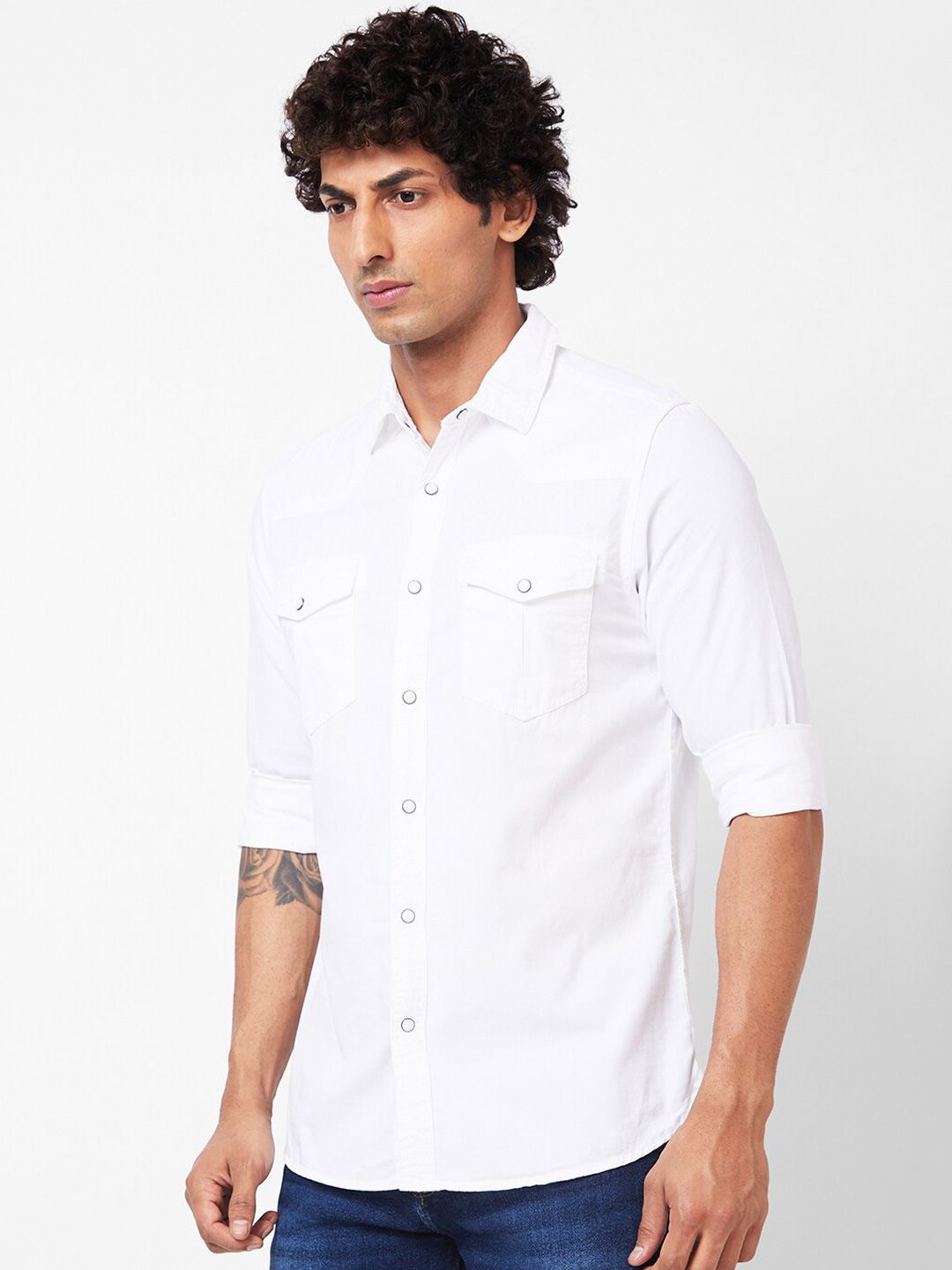 SPYKAR Slim Fit Spread Collar Casual Shirt