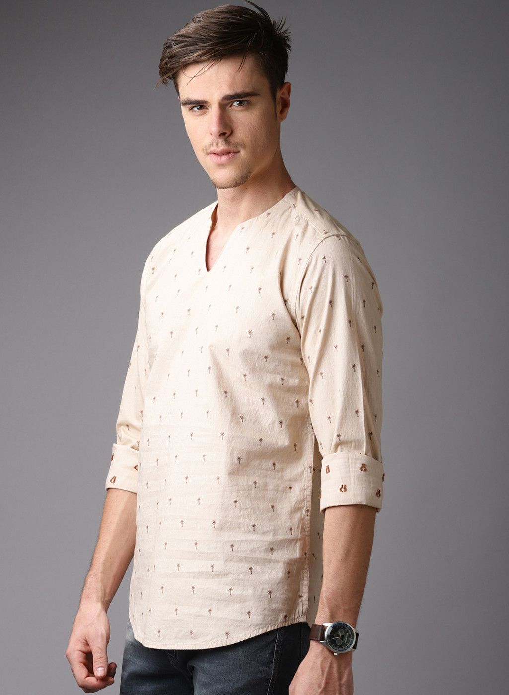 Khaki Printed Straight Kurta