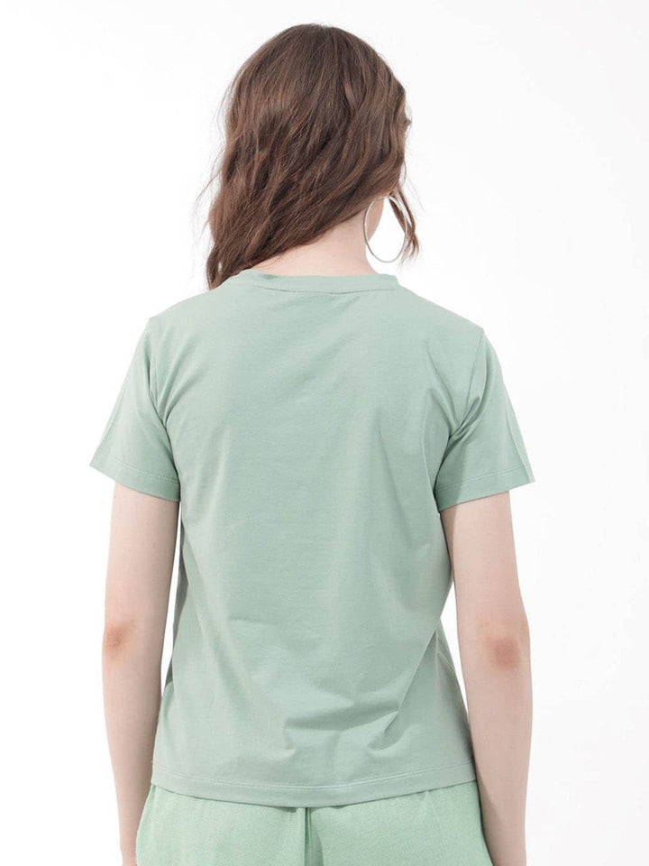 RAREISM Ciara Typography Printed Round Neck Cotton Casual T-shirt