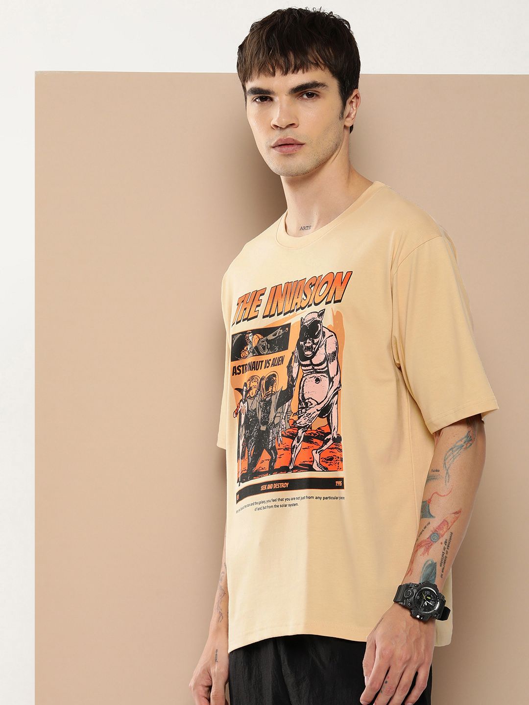 Difference of Opinion Men Graphic Printed Oversized T-shirt