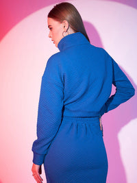 STREET 9 Blue Self Design Crop Bomber Jacket