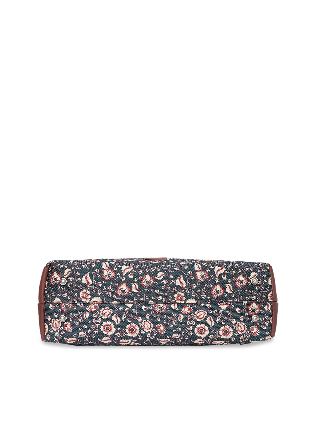 ZOUK Blue Floral Printed Structured Tote Bag