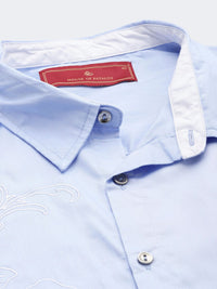 House of Pataudi Pure Cotton Floral Embroidered Opaque Jashn Party Shirt