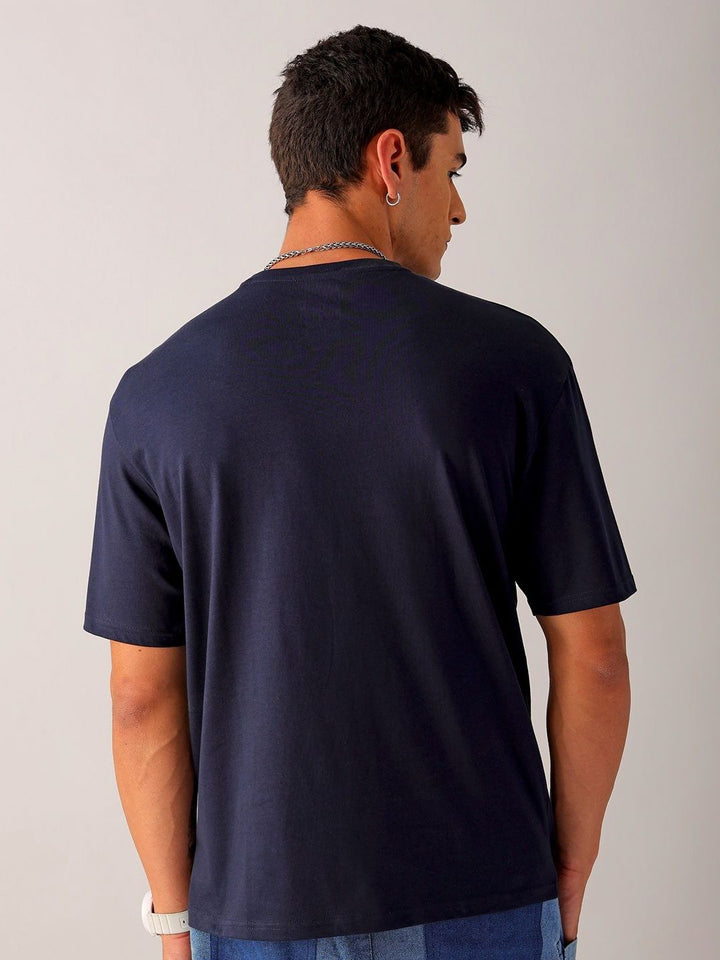The Indian Garage Co Men Pure Cotton Back Printed Boxy Oversized Round Neck T-shirt