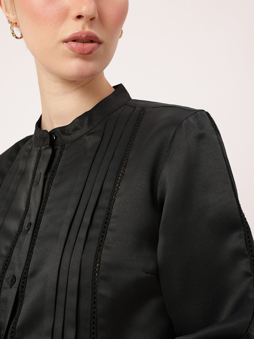 DressBerry Cute Femi Satin Sensuality Lace Detailed Pleated Shirt