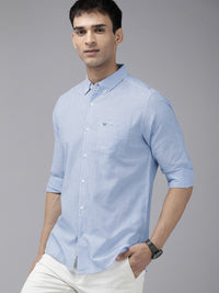 THE BEAR HOUSE Men Blue & White Classic Slim Fit Striped Pure Cotton Casual Shirt