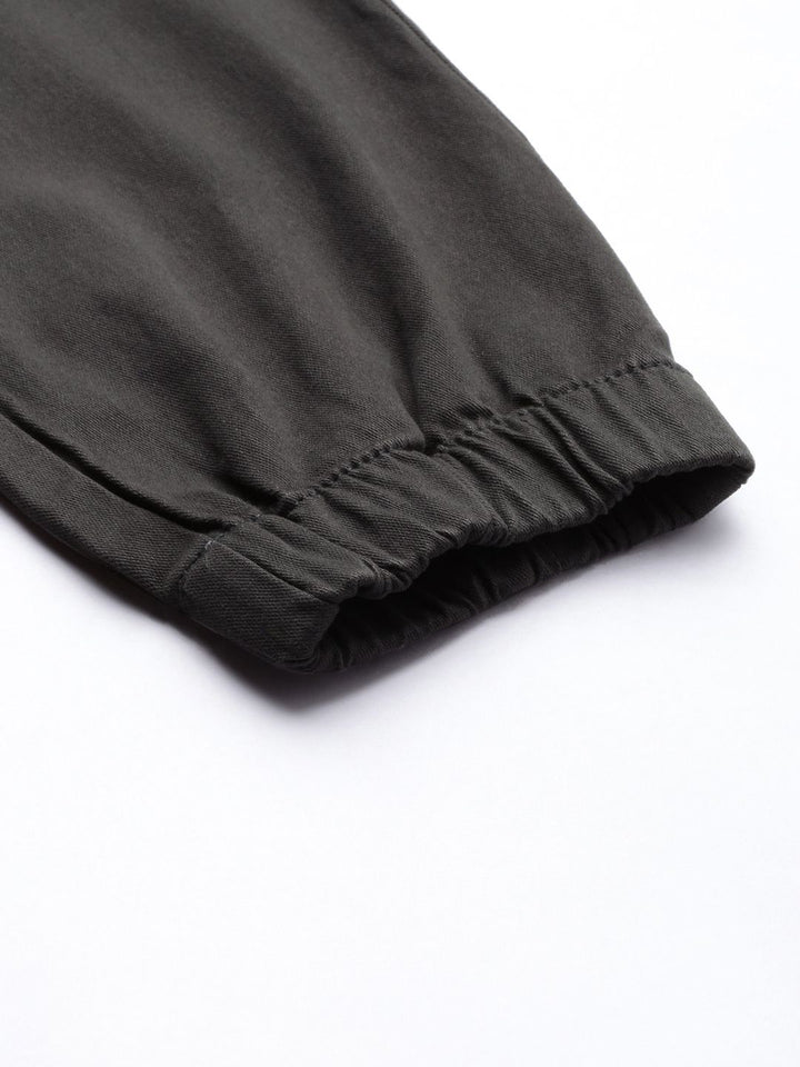 The Indian Garage Co Men Charcoal Grey Slim Fit Cargos Trousers