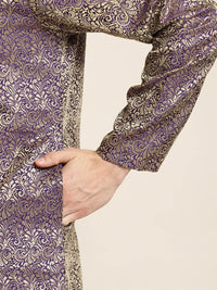 SOJANYA Ethnic Motif Woven Design Mandarin Collar Straight Kurta With Churidar