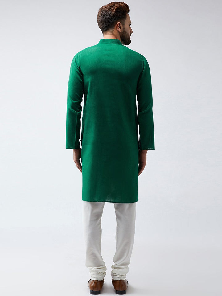 SOJANYA Men Green Solid Straight Kurta