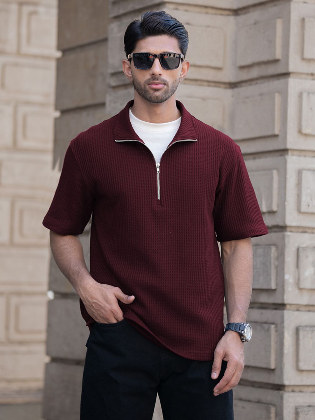Powerlook Men Polo Collar Drop-Shoulder Sleeves T-shirt