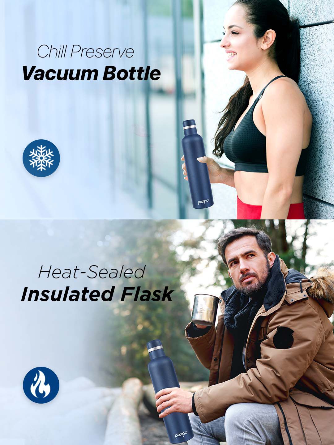 Pexpo Oreo Denim Blue Thermosteel ISI Certified Hot Flask Insulated Water Bottle 1000ml