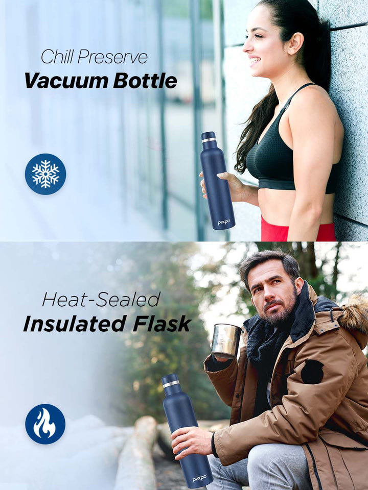 Pexpo Oreo Denim Blue Thermosteel ISI Certified Hot Flask Insulated Water Bottle 1000ml