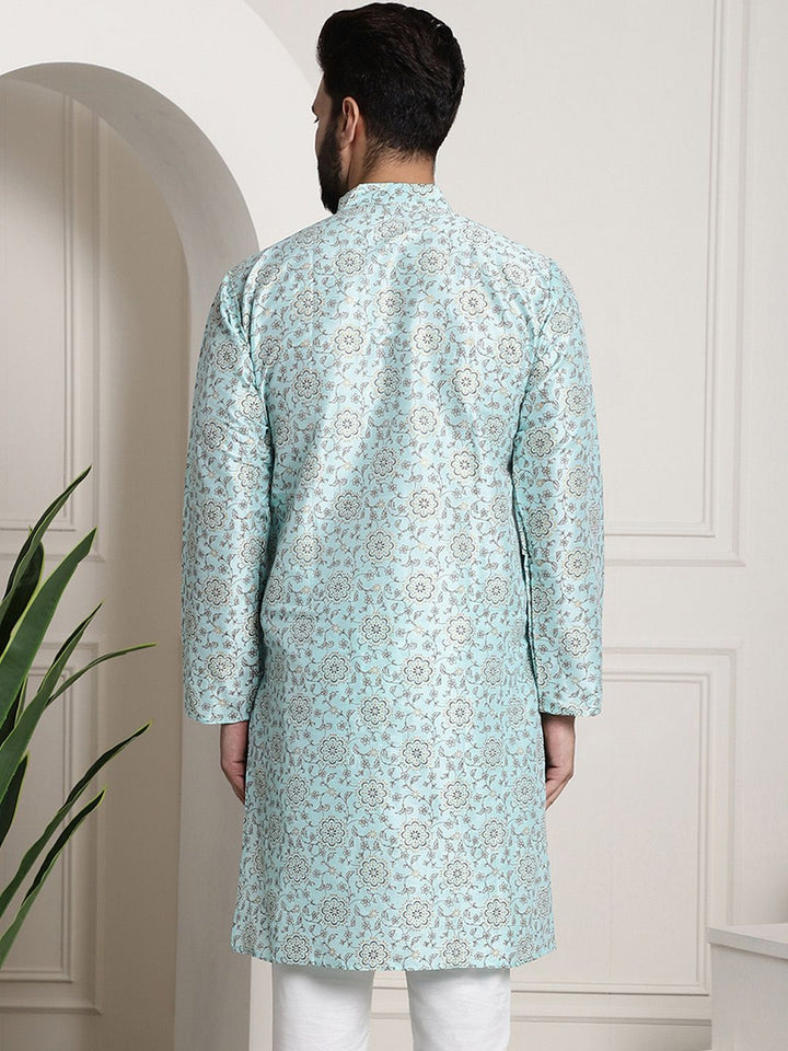 SOJANYA Men Blue & Brown Ethnic Motifs Printed Kurta