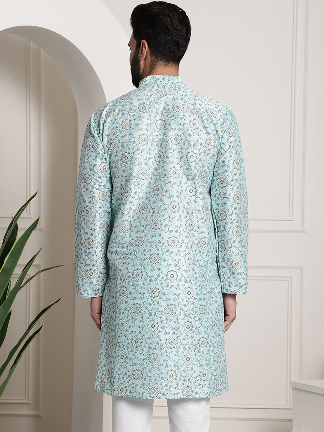 SOJANYA Men Blue & Brown Ethnic Motifs Printed Kurta