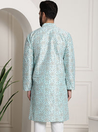 SOJANYA Men Blue & Brown Ethnic Motifs Printed Kurta