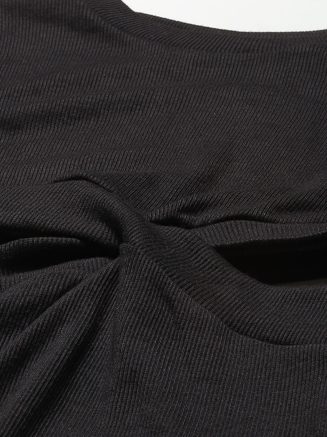 SASSAFRAS Black Ribbed Cut-Out Bodycon Dress