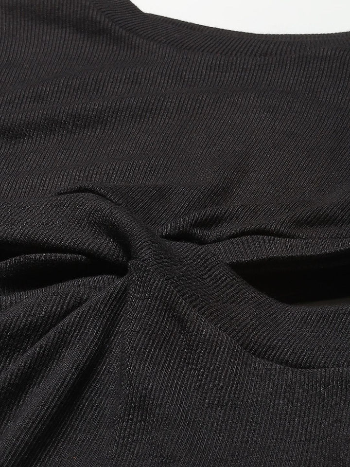 SASSAFRAS Black Ribbed Cut-Out Bodycon Dress