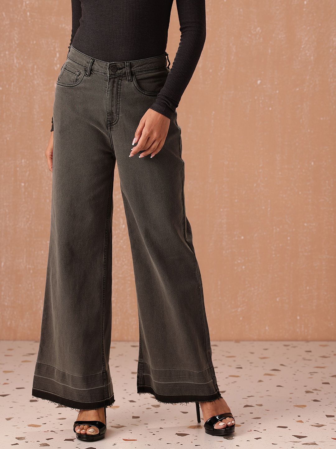 all about you Women Wide Leg High-Rise Light Fade Stretchable Jeans