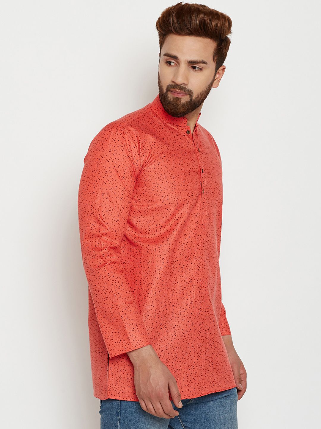 SOJANYA Men Orange Printed Straight Kurta