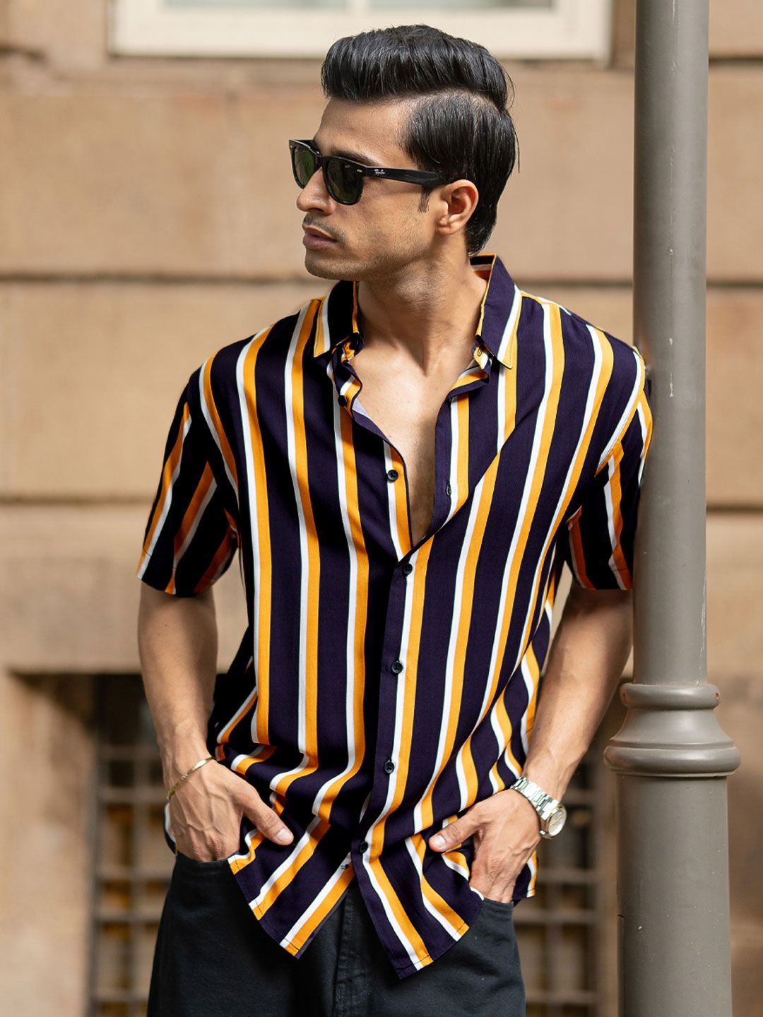 Powerlook Men Vertical Striped Spread Collar Casual Shirt