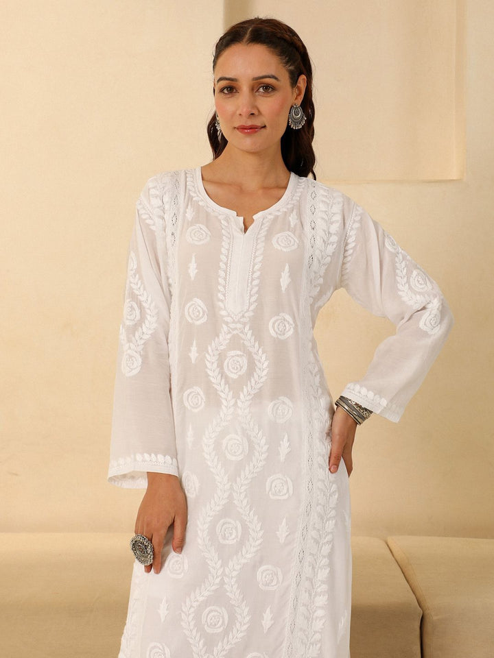 Rumah Wanita Chikankari White Muslin Chikankari Sulam Kurta