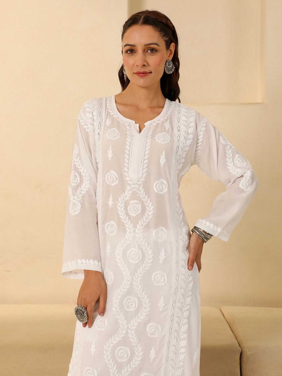Rumah Wanita Chikankari White Muslin Chikankari Sulam Kurta