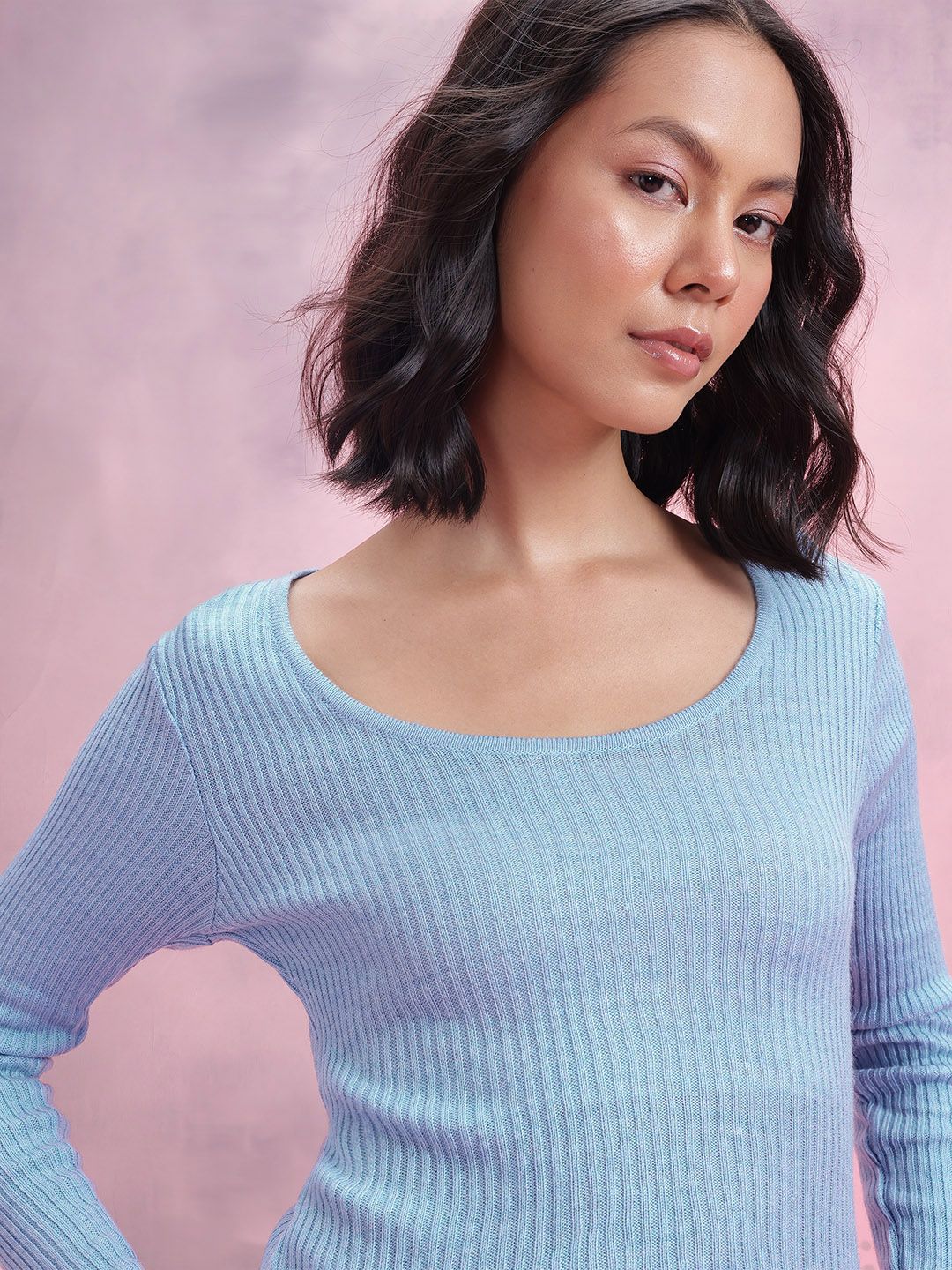 DressBerry Ribbed Scoop Neck Pullover