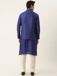 SOJANYA Kurta Bunga Biru Lelaki dengan Jaket Churidar & Nehru