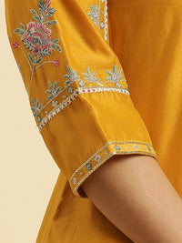 W Yellow Floral Embroidered Thread Work Kurta