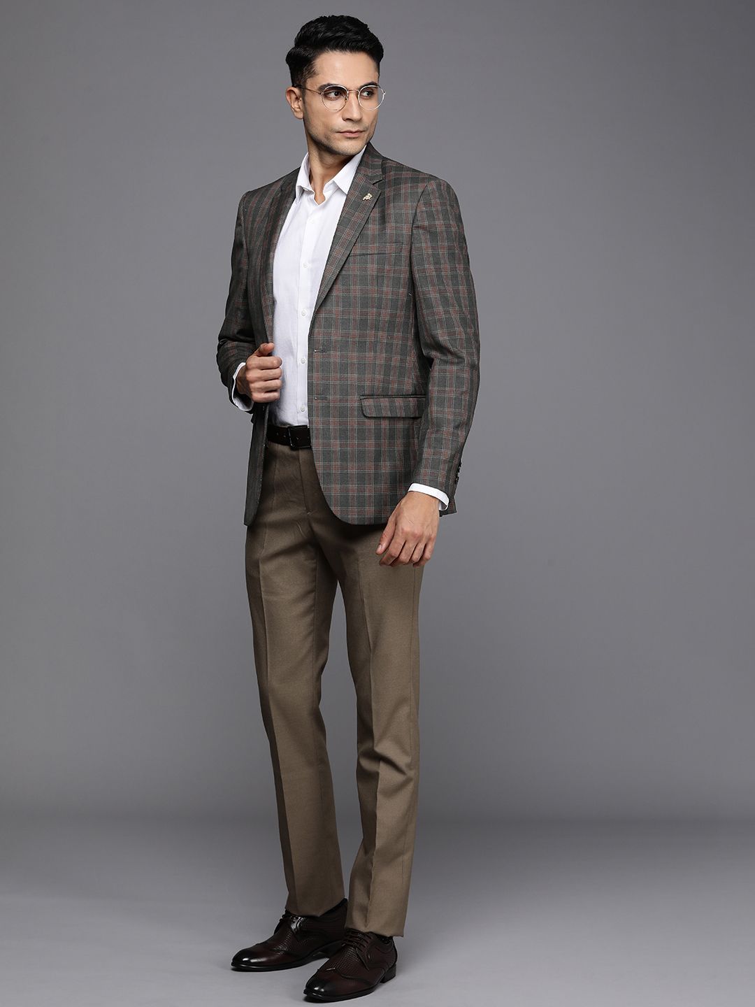 Raymond Checked Contemporary Fit Single-Breasted Formal Blazer