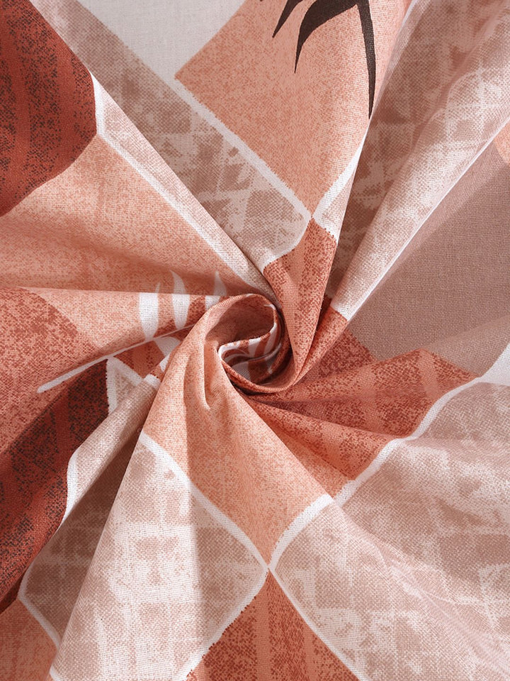 KLOTTHE Rust & White Printed Pure Cotton 400 TC Single Bedsheet With Pillow Cover