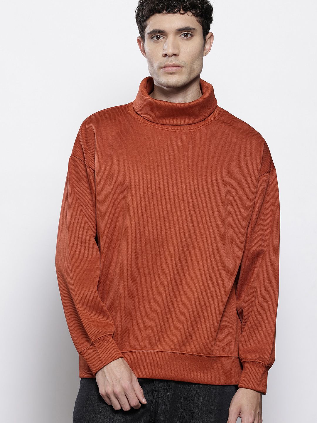 The Indian Garage Co Self Design Turtle Neck Drop-Shoulder Sleeves Sweatshirt