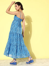 DressBerry Sky Blue Floral Print September Hello Monsoon Resort Lounge Maxi Tiered Dress