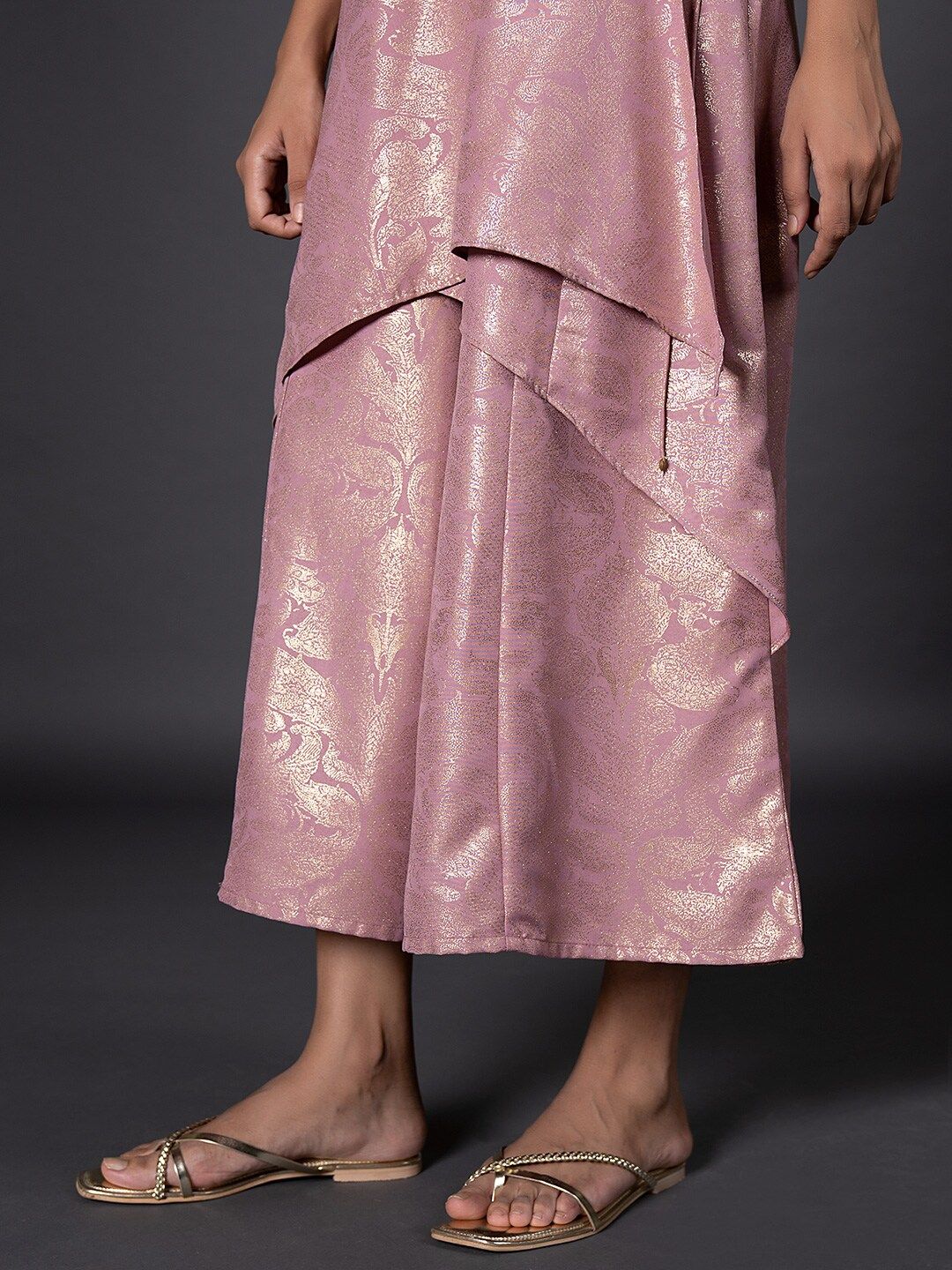 W Women Purple & Gold-Toned Printed Basic Jumpsuit