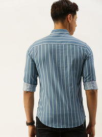 The Indian Garage Co Men Grey & White Slim Fit Striped Casual Shirt